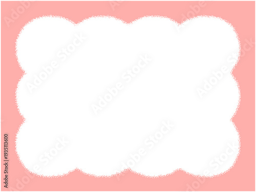 ピンク色のふわふわした「もこもこ」質感の長方形フレーム素材。中央コピースペース付きでメッセージカードやSNS投稿、Webバナーの装飾に使えるベクター背景イラスト/4