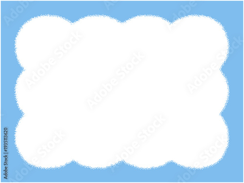 水色のふわふわした「もこもこ」質感の長方形フレーム素材。中央コピースペース付きでメッセージカードやSNS投稿、Webバナーの装飾に使えるベクター背景イラスト/6