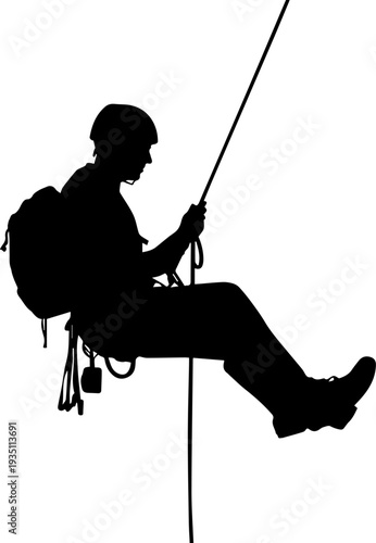 Rappelling Climber Silhouette Vector Illustration Outdoor Adventure Sport