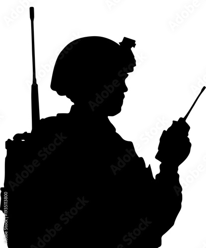 Soldier Silhouette with Radio Communication Vector Illustration