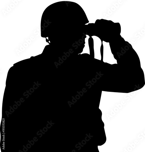 Soldier Silhouette Using Binoculars Military Observation Vector Graphic