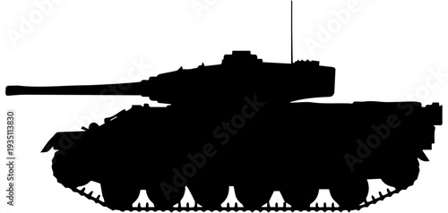 Modern Combat Tank Black Silhouette Vector Illustration