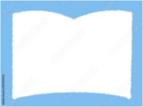 水色のふわふわした「もこもこ」質感の長方形フレーム素材。本。中央コピースペース付きでメッセージカードやSNS投稿、Webバナーの装飾に使えるベクター背景イラスト/3