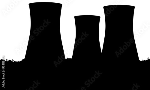 Nuclear Cooling Towers Black Silhouette Vector