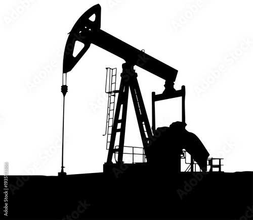 Black Silhouette Oil Pump Jack Vector Graphic for Energy and Petroleum Industry