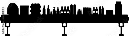 Assorted Bottle and Container Silhouettes on a Shelf Black Vector Illustration