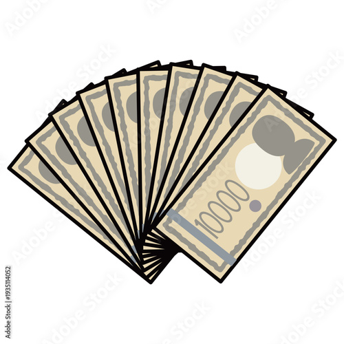 扇状に広がる一万円札・札束のイラスト