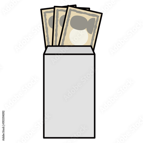 白い封筒に入ったお札・給料のイラスト