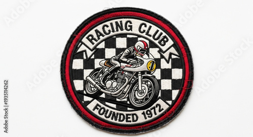 Vintage Racing Club Patch Featuring a Motorcycle and Rider, Established in 1972.