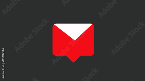 Red and white message notification icon on a dark background, digital communication symbol for email or chat alert, flat design