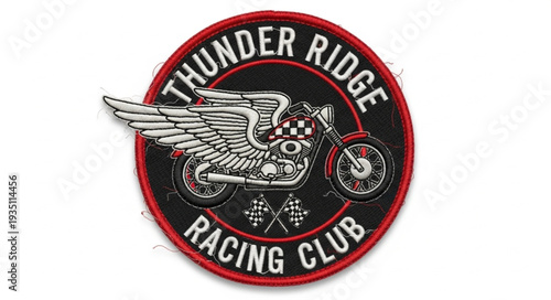 Thunder Ridge Racing Club Emblem - A Classic Motorcycle with Wings.
