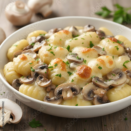 Gnocchi with mushroom cream sauce and cheese