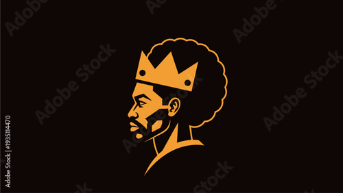 Profile of a Black Man with Afro and Crown Illustration on Dark Background, Representing Royalty, Power, and Pride