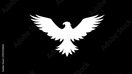 Majestic white eagle silhouette with spread wings on a black background, symbolizing freedom, strength, power, and vision