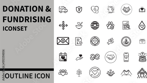 Donation & Fundraising Glyph Icon Set.  A Collection of Icons for Charitable Giving, Crowdfunding, and Nonprofit Causes
