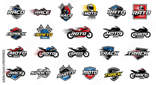 Collection of motorcycle racing logos and emblems for sports events and clubs.