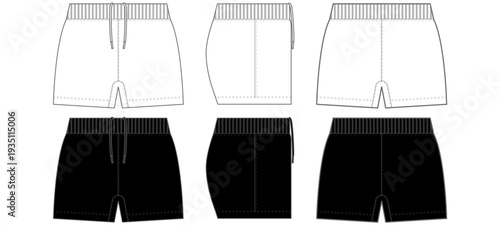 Men Shorts Technical Drawing Front Side Back View Set