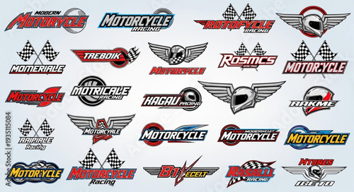 Collection of motorcycle logos and emblems for various brands and clubs.