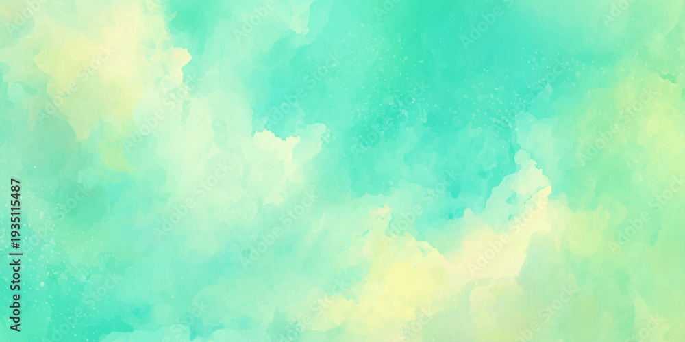 Obraz premium An abstract watercolor background featuring soft gradients of turquoise pale yellow and creamy white hues blending seamlessly together