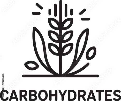 Hand drawn illustration of carbohydrates symbol with wheat and molecular structure isolated