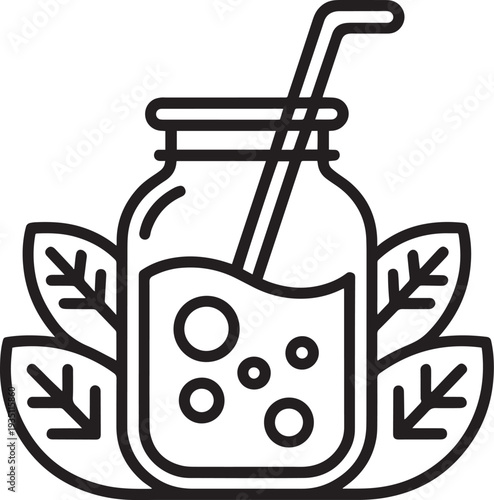 Hand drawn jar of preserved vegetables with crossed pickling tools isolated on transparent background