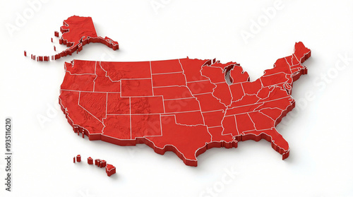 Grungy Textured 3D Red USA Map for Patriotic Concepts