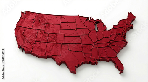 3D United States Map in Patriotic Red Texture with State Borders