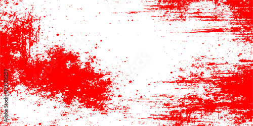 A gritty red grunge background featuring artistic ink splats and blood red paint drips creates a textured splatter pattern ideal for a vector illustration or a dark Christmas card wallpaper design