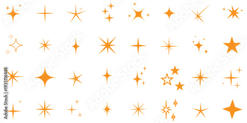 Minimalist twinkle star shape symbols. Shining star icons, abstract sparkle black silhouettes. Modern geometric elements, shining star icon set. Set of twinkling star vector.