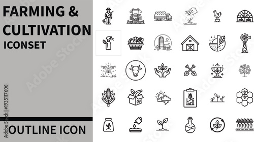 Farming & Cultivation Icon Set – A Comprehensive Collection of Icons for Agriculture, Farming, and Crop Management