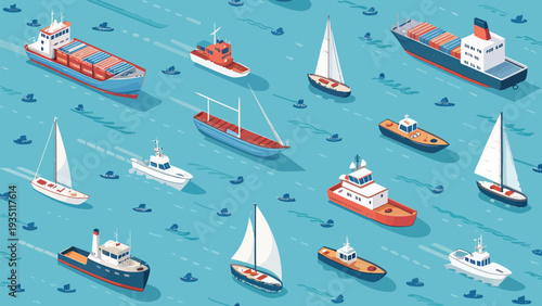 Various boats and ships sailing on the ocean water