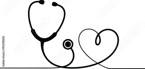Stethoscope forming a heart shape on white background medical symbol