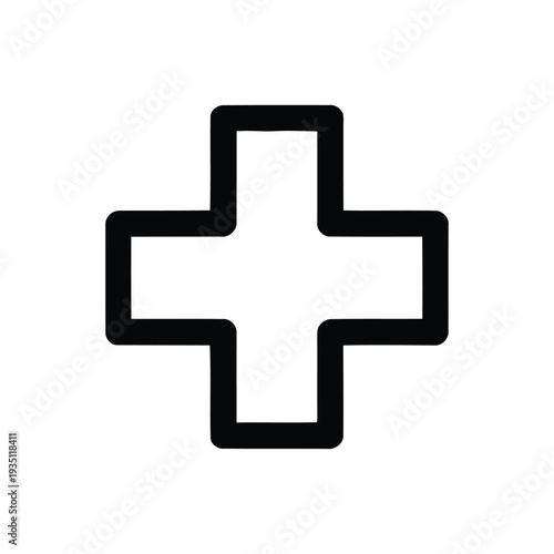 Bold black cross symbol on white background