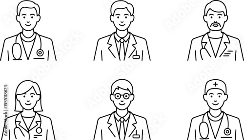 Diverse Medical Professionals Icons Set Doctor Nurse Physician Stethoscope Uniforms Healthcare Team