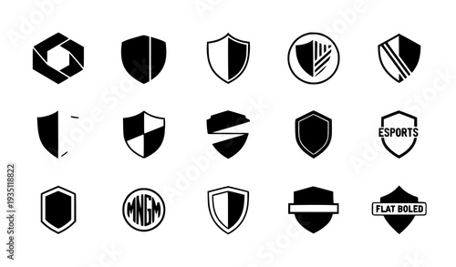 Security Shield Outline Icons Collection in Black and White Vector Style