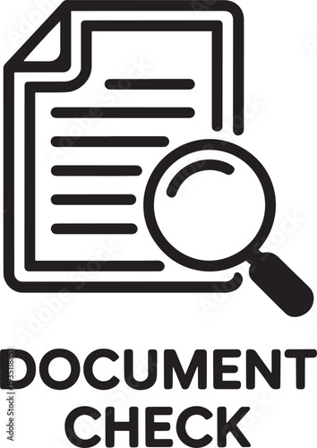 Magnifying glass inspecting document for verification and review process