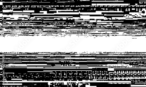 Abstract distorted black noise geometric motion glitch overlay effect distress texture. Monochrome interlaced digital overlay vector background.