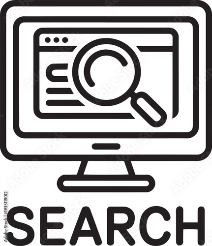 Magnifying glass icon highlighting search function on digital screen interface