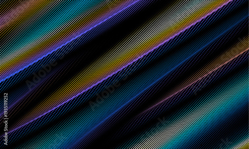 Flowing particles wave pattern, colorful dots isolated on black background. Ripple waves effect. Vector in concept of AI technology, science