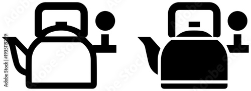 Two black icons of brew kettles with ball valves on a white background for brewing and coffee