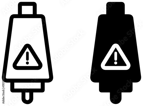 Warning icons of clogged nozzle with alert symbol in black and white