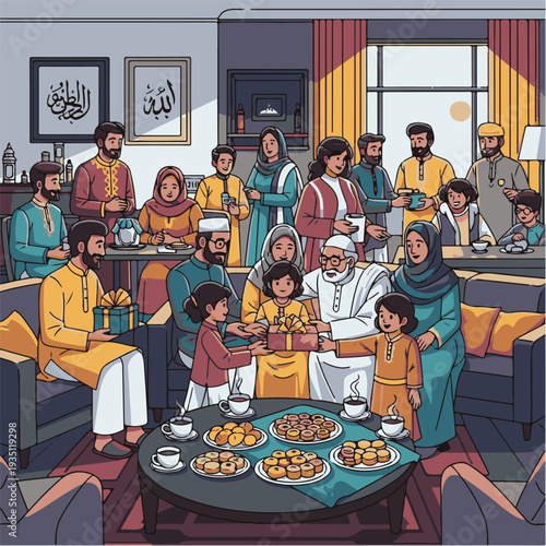 Muslim Family Gathering For Iftar Dinner.