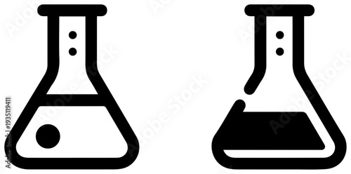 Two laboratory mixing beaker icons in black and white for science and chemistry concepts