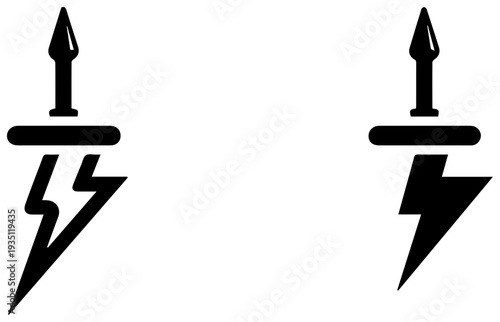 Two black metal lightning rod icons on white background for protection and safety concepts