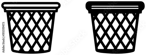 Black plastic net pot icons for gardening and plant cultivation on white background