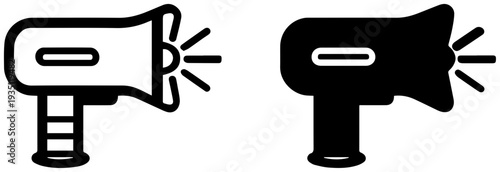 Two black and white icons of air blowers for cleaning lenses and electronics isolated on white background