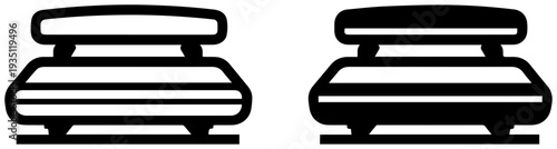 Two black and white icons of roof rack cargo boxes for cars with aerodynamic design