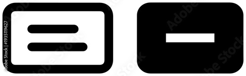 Two black and white icons of menu and minus symbols for graphic design and interface elements