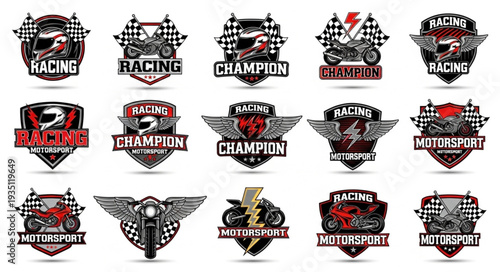 Motorcycle Racing Badges and Emblems Collection for Sports Enthusiasts.