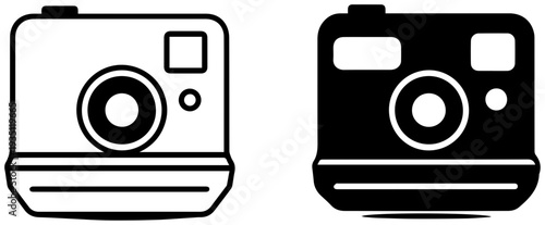 Two black and white instant camera icons in polaroid style for photo and graphic design use